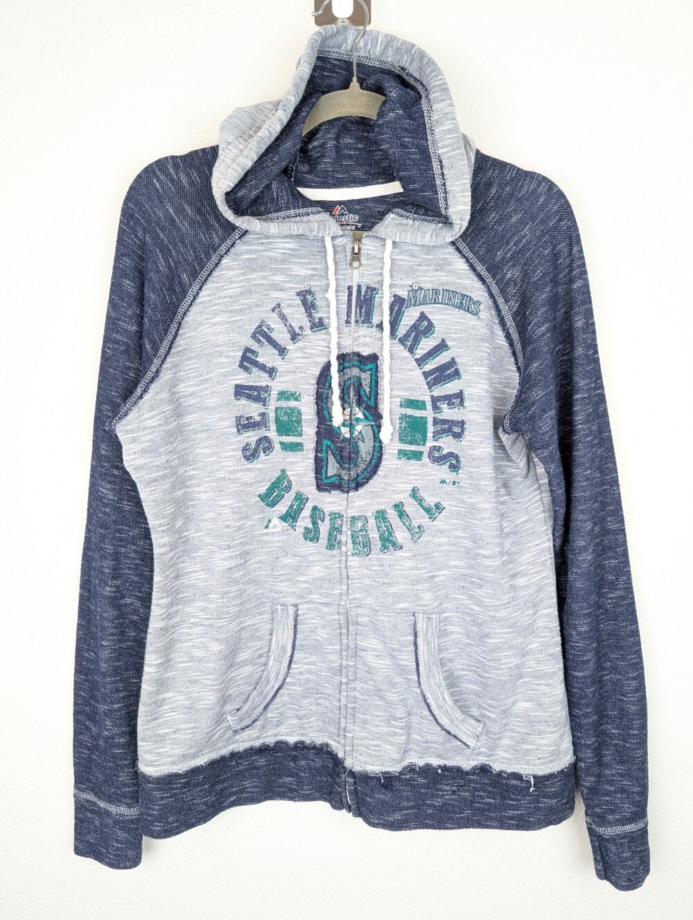 Majestic Seattle Mariners Baseball Hoodie Jacket Knit Zipper Blue Gray Size L